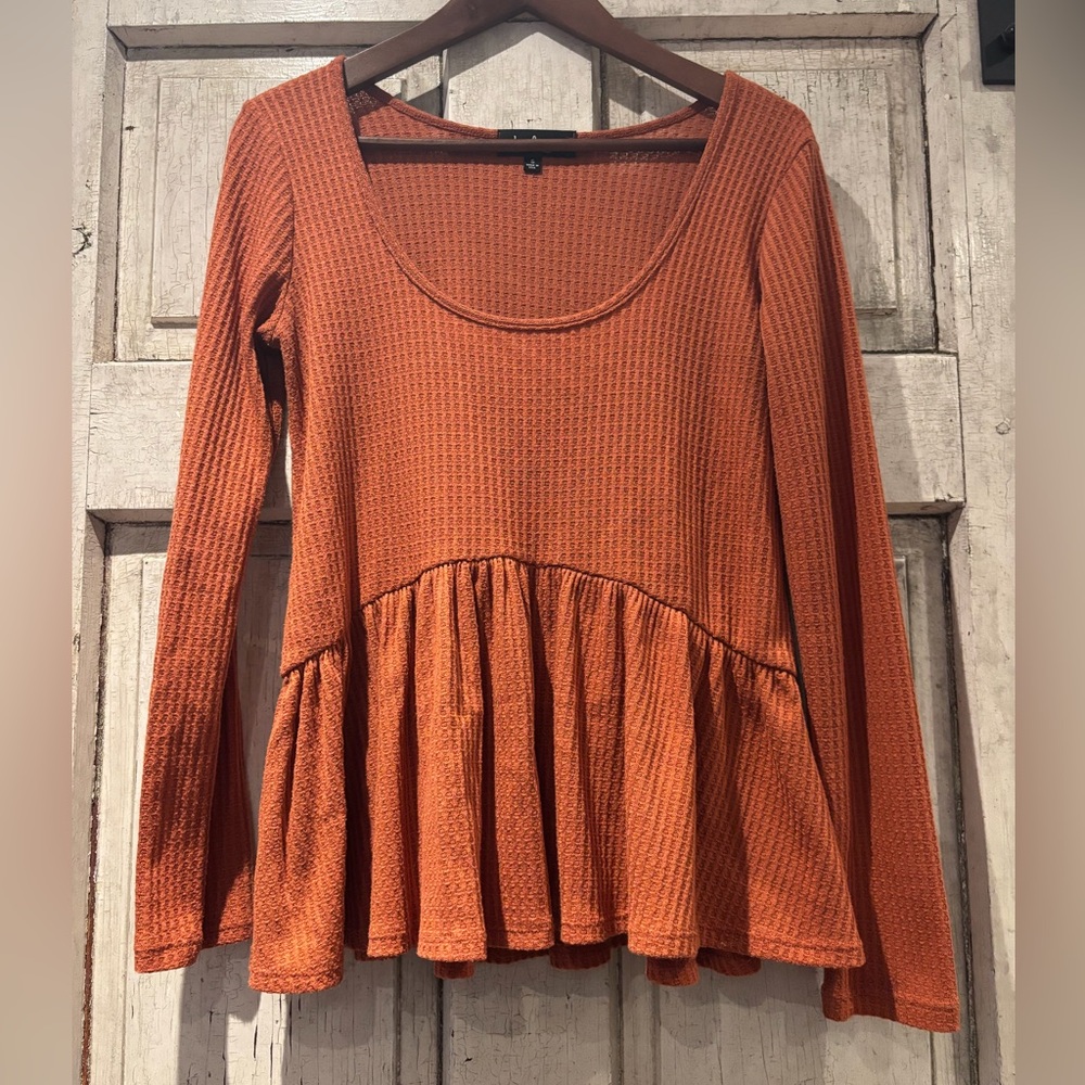 Lulu's Rust Long Sleeve Peplum Top